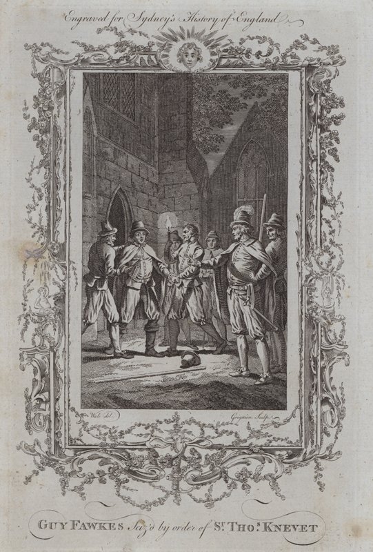 Guy Fawkes beslaglagt etter ordre fra Sir Thomas Knevet (gravering) av Samuel (after) Wale