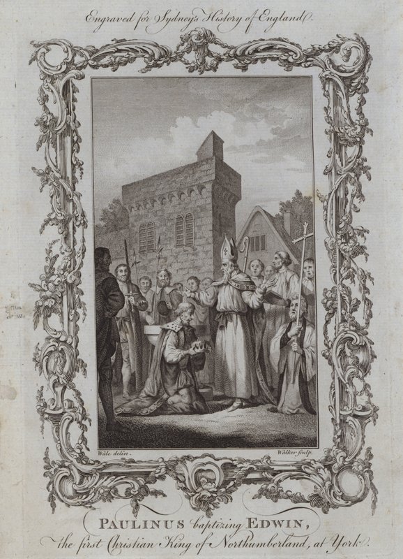 Paulinus døper Edwin, den første kristne kongen av Northumberland, i York (gravering) av Samuel (after) Wale