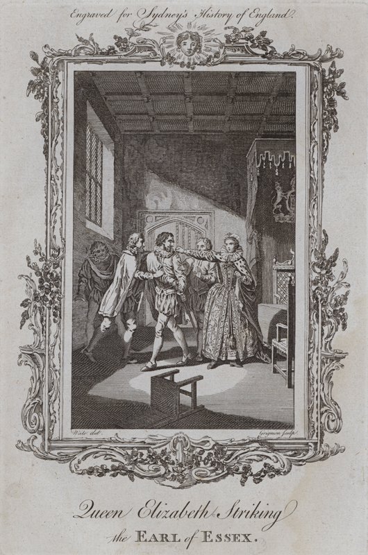 Dronning Elizabeth slår jarlen av Essex (gravering) av Samuel (after) Wale