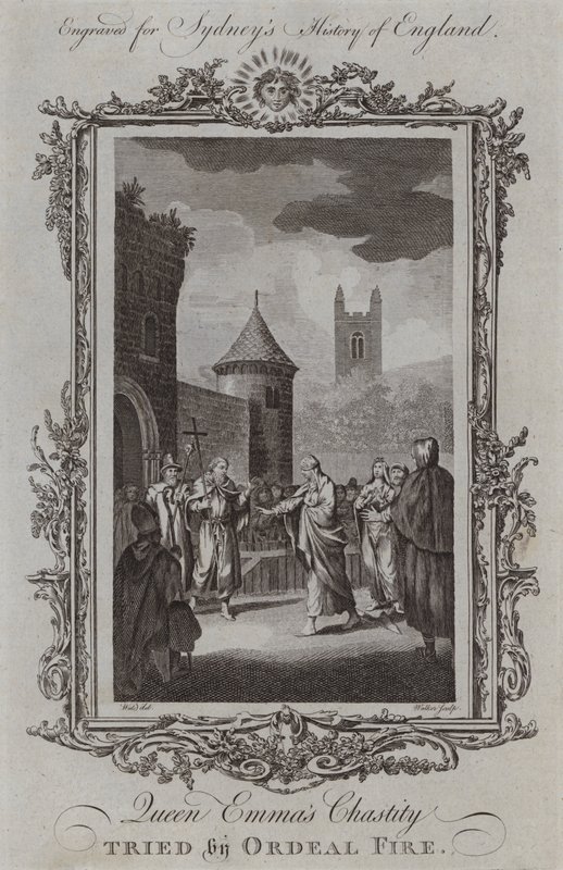 Dronning Emmas kyskhet prøvd av Ordeal Fire (gravering) av Samuel (after) Wale