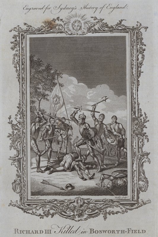 Richard III drept i Bosworth-feltet (gravering) av Samuel (after) Wale