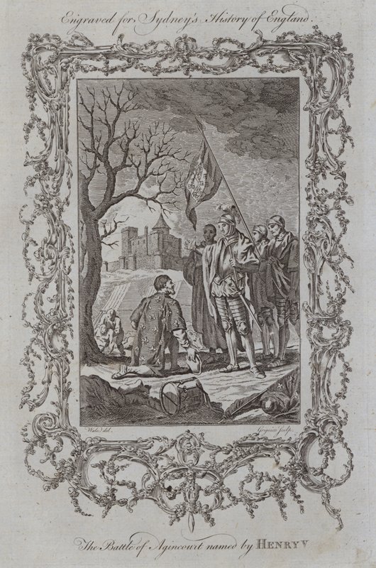 Slaget ved Agincourt navngitt av Henry V (gravering) av Samuel (after) Wale