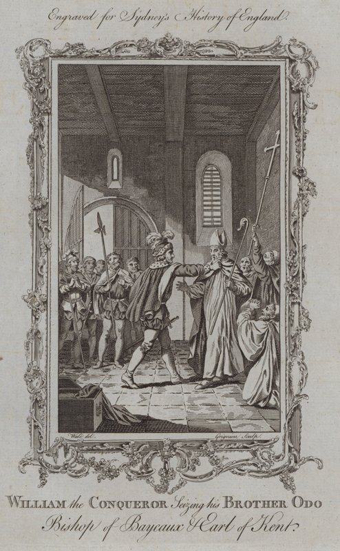 Vilhelm Erobreren griper sin bror Odo biskop av Bayeux og jarl av Kent (gravering) av Samuel (after) Wale