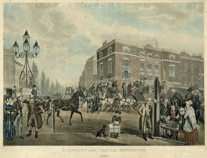 Elephant and Castle, Newington, London, 1826 av Samuel John Egbert Jones