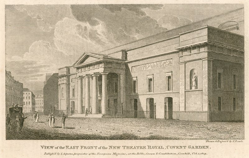 Utsikt over østfronten av det nye Theatre Royal, Covent Garden, London av Samuel Rawle