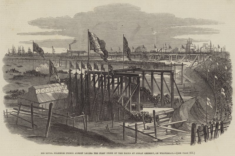 Hans Kongelige Høyhet Prins Albert legger ned den første steinen til havnene i Great Grimsby, onsdag av Samuel Read