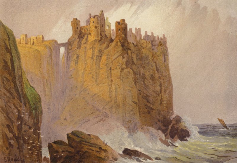 Nord for Irland, Dunluce Castle (farge litho) av Samuel Read