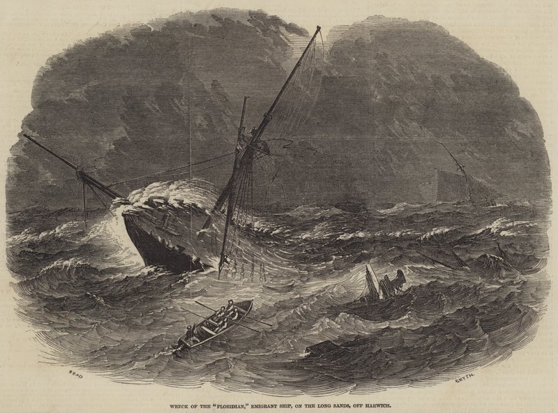 Vraket av Floridian, Emigrant Ship, på Long Sands, utenfor Harwich av Samuel Read