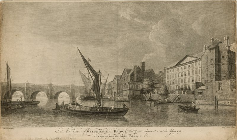 En utsikt over Westminster Bridge med deler tilstøtende som i år 1760 av Samuel Scott