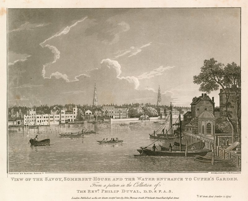 Utsikt over Savoy, Somerset House og vanninngangen til Cuper