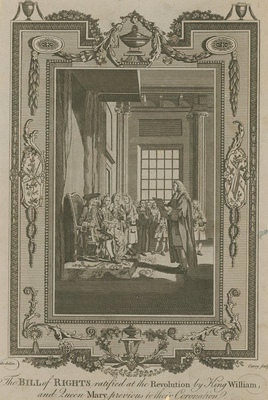 Bill of Rights ratifisert ved revolusjonen av kong William og dronning Mary av Samuel Wale