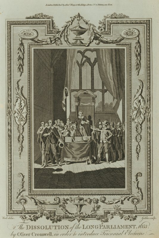 Oppløsningen av det lange parlamentet 1653 av Oliver Cromwell (gravering) av Samuel Wale