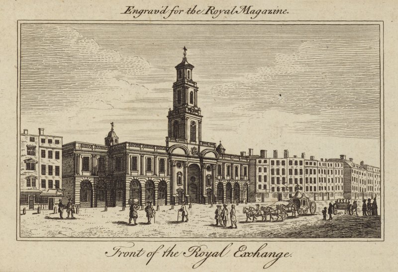 Forsiden av Royal Exchange i City of London av Samuel Wale