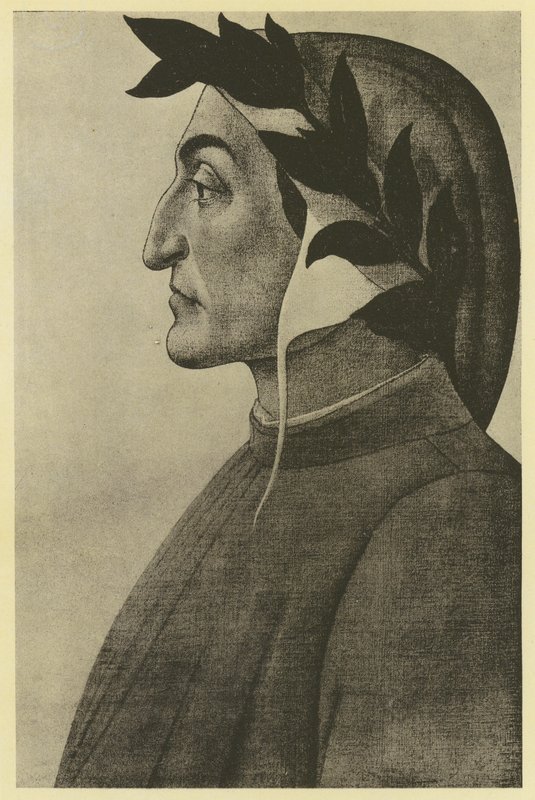 Botticelli: Dante Alighieri (s/hvitt bilde) av Sandro (after) Botticelli