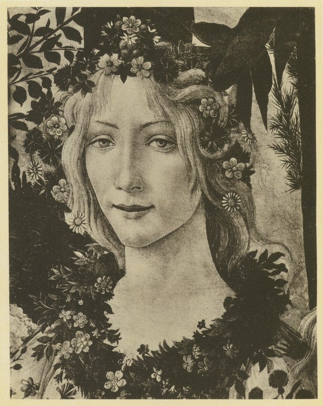 Botticelli: Vår, detalj (s/hv-bilde) av Sandro (after) Botticelli