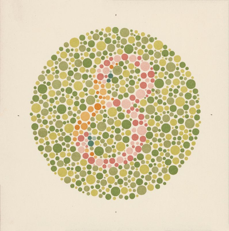 Ishihara fargetest for å oppdage fargeblindhet. (farge litho) av School Japanese
