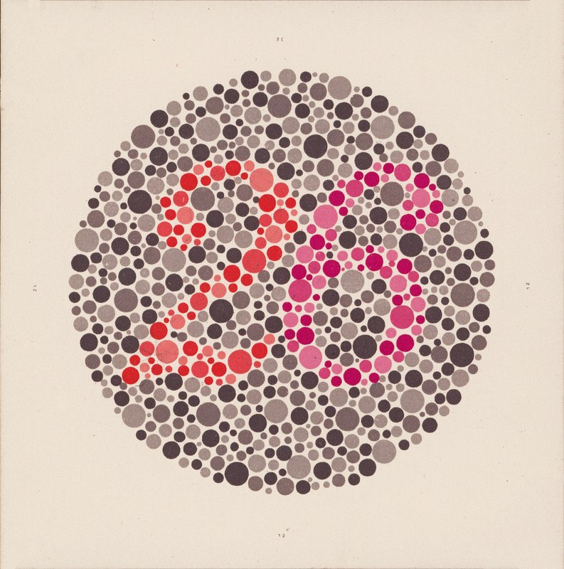 Ishihara fargetest for å oppdage fargeblindhet. (farge litho) av School Japanese