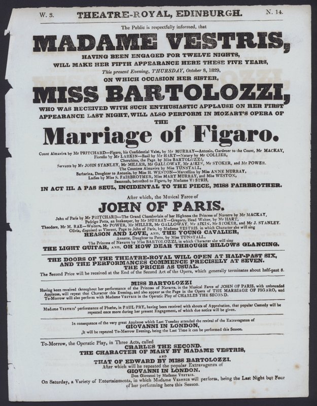 Teaterprogram for Theatre Royal, Edinburgh, 8. oktober 1829 (litho) av Scottish School