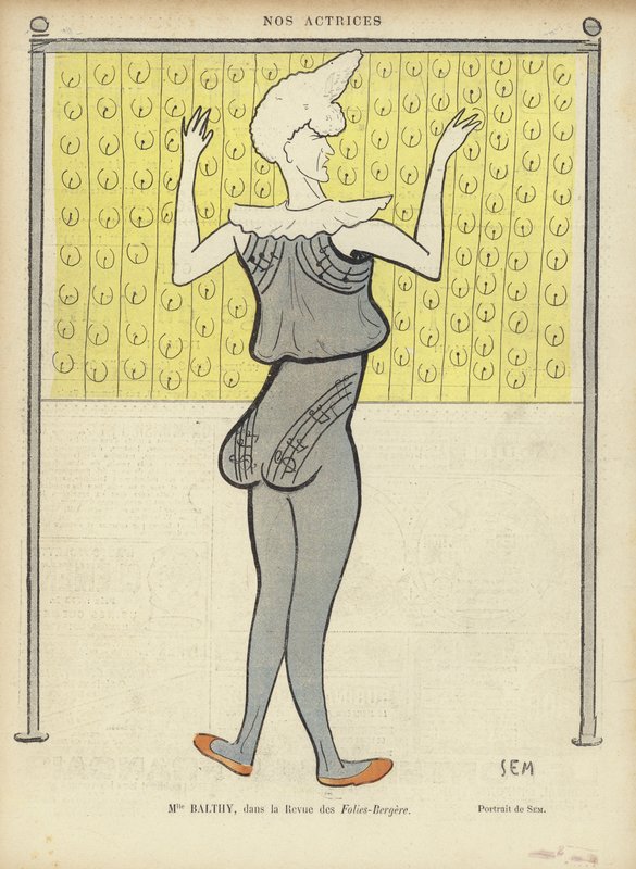 Louise Balthy, fransk skuespillerinne, ved Folies-Bergere, illustrasjon for Le Rire av Sem