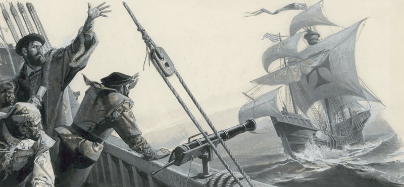 Ferdinand Magellan (1480–1521) om oppdagelsen av Stillehavet (gouache på papir) av Severino Baraldi