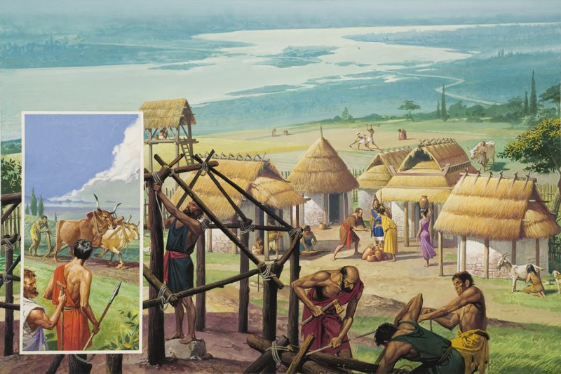 Grunnleggelsen av Roma (gouache på papir) av Severino Baraldi
