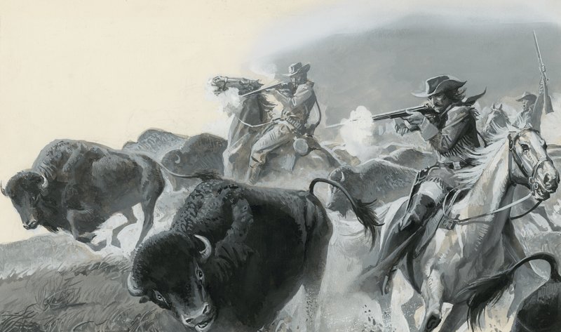 Bøffelflokk (gouache på papir) av Severino Baraldi