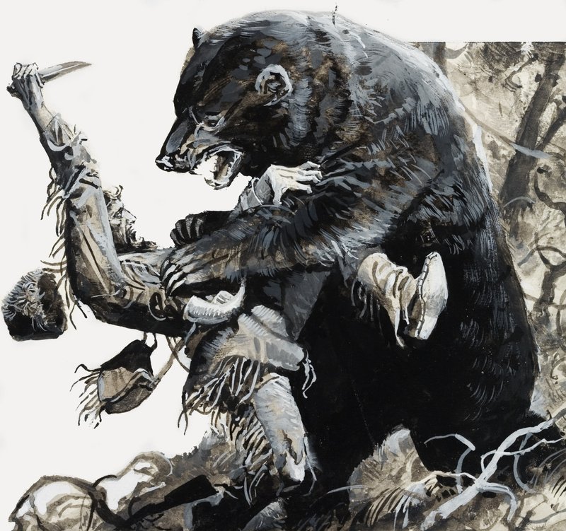 Hugh Glass blir angrepet av en bjørn av Severino Baraldi
