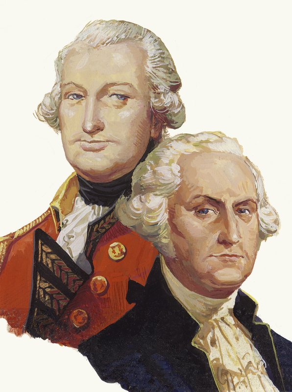 Lord Cornwallis og George Washington (gouache på papir) av Severino Baraldi