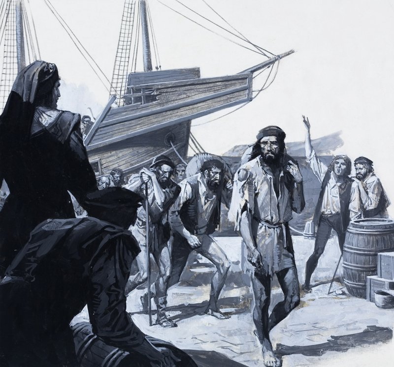 Magellans menn (gouache på papir) av Severino Baraldi