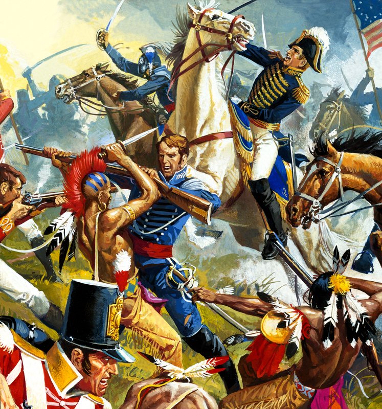 Indianere vs. amerikanske soldater (gouache på papir) av Severino Baraldi