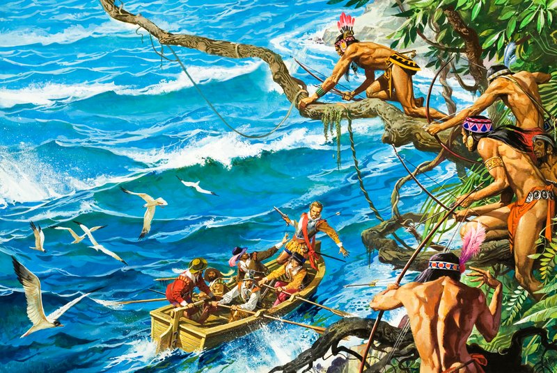 Sir Francis Drake såret av en pil av Severino Baraldi