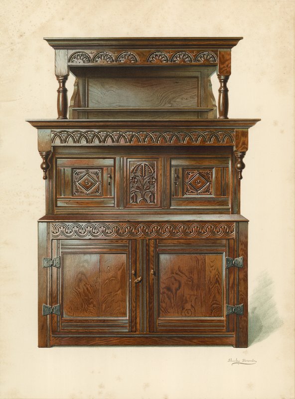 Oak Court Cupboard (Tridarn), eiendom til H Clarence Whaite (chromolitho) av Shirley Charles Llewellyn Slocombe