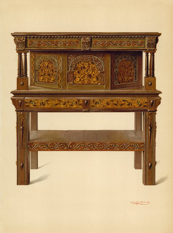 Oak Standing Buffet, eiendom til Edward Quilter (chromolitho) av Shirley Charles Llewellyn Slocombe