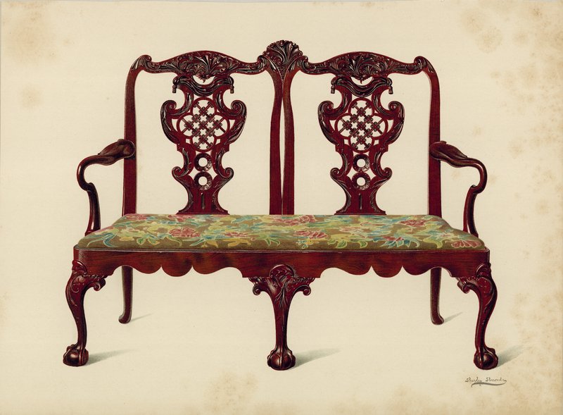 Sofa, eiendom til Miss Mills (chromolitho) av Shirley Charles Llewellyn Slocombe
