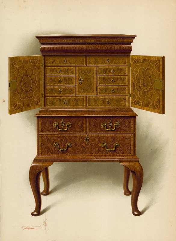 Valnøttskap, eiendom til Edward Dent (chromolitho) av Shirley Charles Llewellyn Slocombe