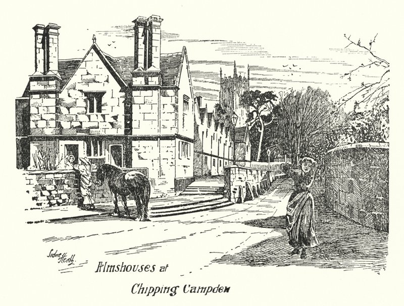 Almshus ved Chipping Campden (gravering) av Sidney Heath