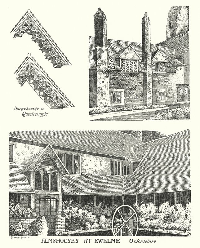Almshus i Ewelme, Oxfordshire (gravering) av Sidney Heath