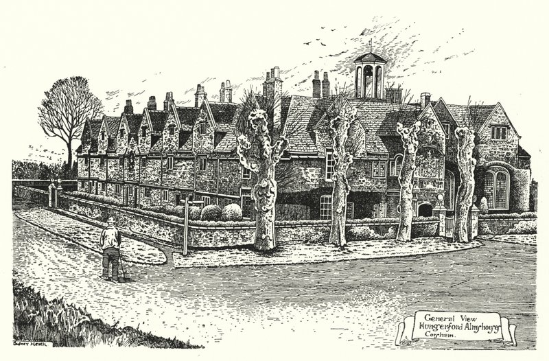 General View, Hungerford Almshouses, Corsham (gravering) av Sidney Heath