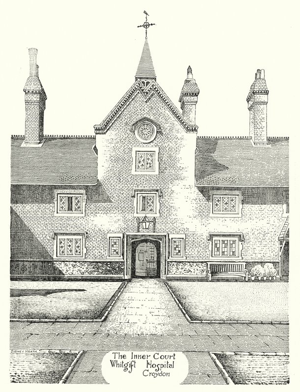 The Inner Court, Whitgift Hospital, Croydon (gravering) av Sidney Heath