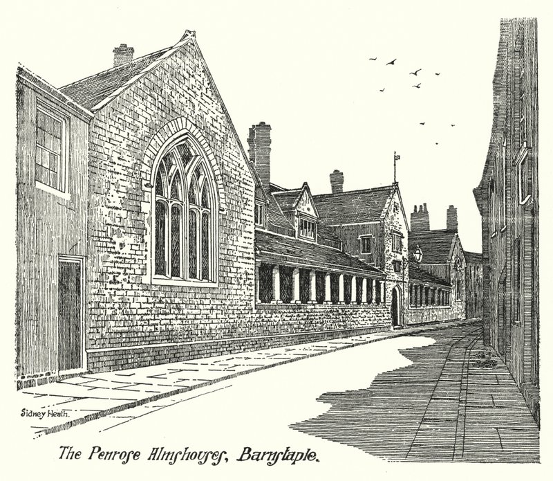 The Penrose Almshouses, Barnstaple (gravering) av Sidney Heath
