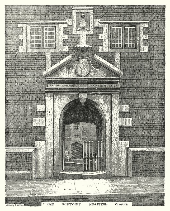 Whitgift Hospital, Croydon (gravering) av Sidney Heath
