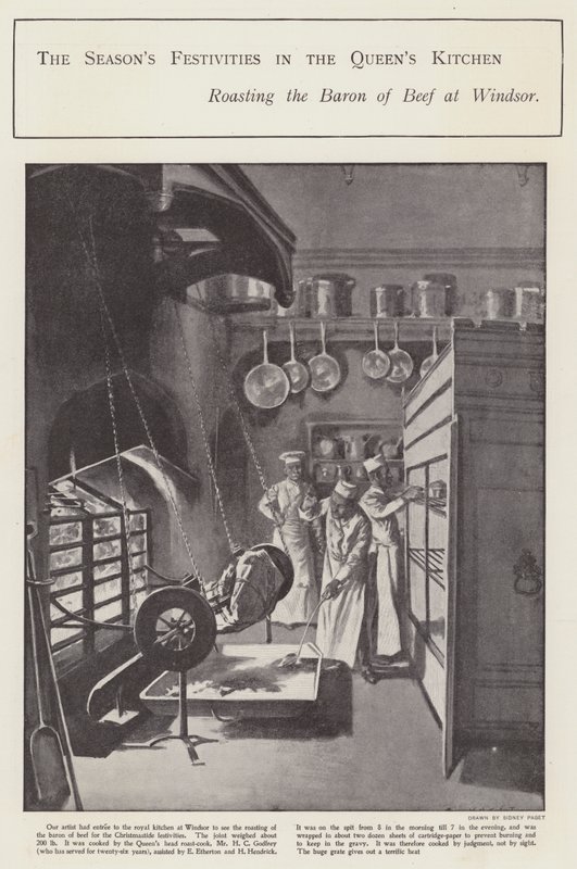 Sesongens festligheter i dronningens kjøkken (litho) av Sidney Paget