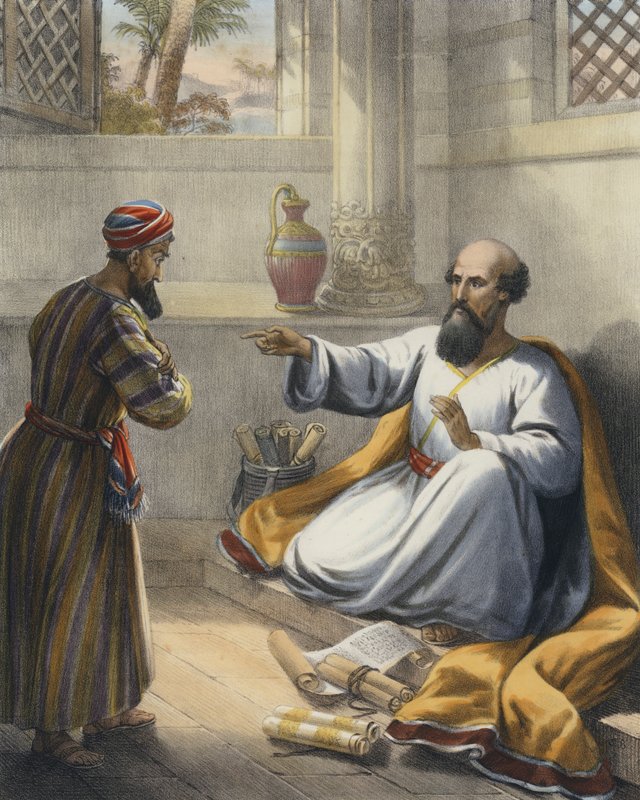 Elisa og Gehazi (farget gravering) av Siegfried Detler Bendixen