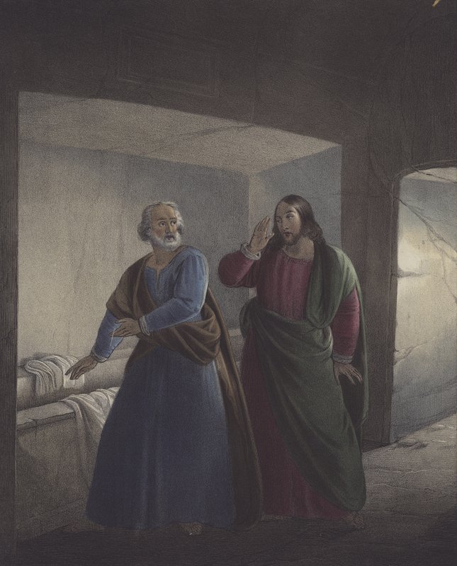 Peter og Johannes ved graven. Han er oppstanden. av Siegfried Detler Bendixen