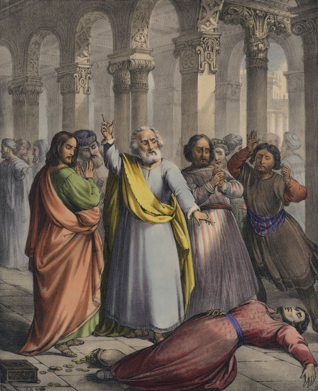Ananias død (farget gravering) av Siegfried Detler Bendixen