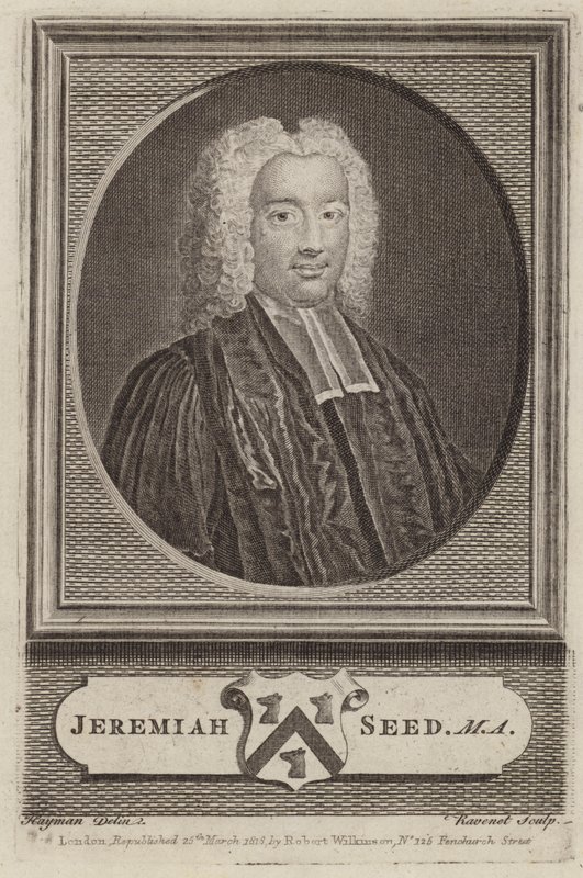 Jeremiah Seed , engelsk prest og akademiker (gravering) av Simon Francois (after) Ravenet