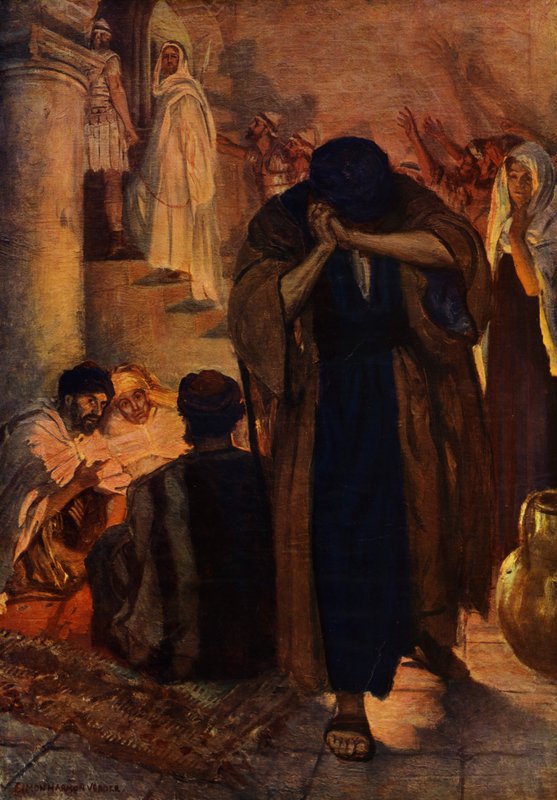 Peters fornektelse (farge litho) av Simon Harmon (after) Vedder