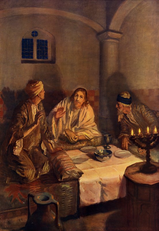 Reisen til Emmaus (farge litho) av Simon Harmon (after) Vedder