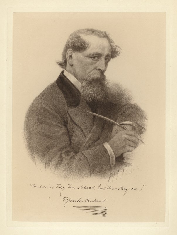 Portrett av Charles Dickens som holder pennen sin (s/hv-bilde) av Solomon (after) Eytinge