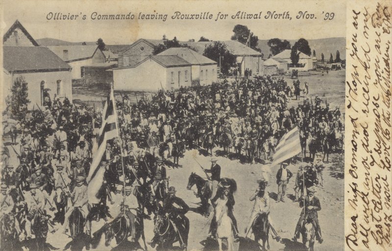 Postkort som viser Olliviers Commando som forlater Rouxville av South African Photographer